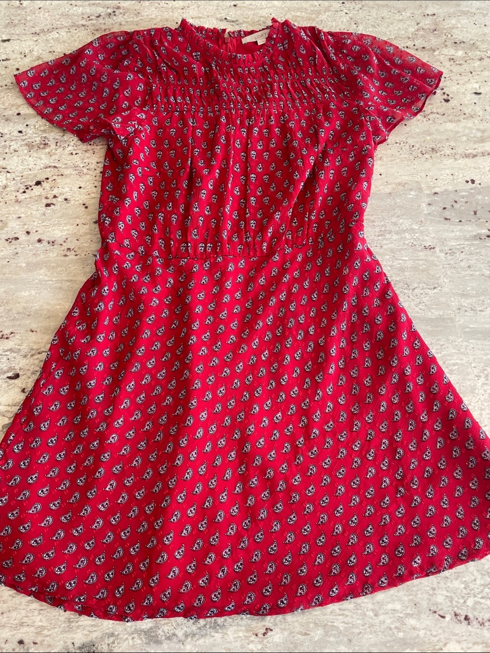 LOFT Red Paisley Short-Sleeve Dress.  NWOT.  Size 8.